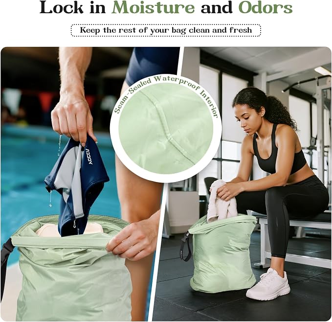 2-Pack Waterproof Travel Laundry Bags, Wet Dry Organizer to Block Odors & Prevent Suitcase Leaks, Roll-Up Dirty Clothes Pouch for Gym, Swim, Camping & Family Vacations