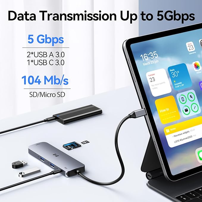 USB-C Hub HDMI Adapter for MacBook Pro/Air, 8-in-1 USB-C Video Hub with HDMI 4K@60Hz, SD/TF, USB-C Data Port, 100W PD, USB 3.0, USB-C Dongle Compatible with Dell XPS/Lenovo Thinkpad/HP/Surface/Yoga