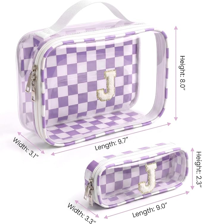 Beach Makeup Bag Set for Women-Monogram Personalized Initial Sunscreen Makeup Bags Cosmetic Pouch Make Up Case for Women Her Best Friend Friendship Sister,Summer Beach Gifts for Girls(J,Purple&Beige)
