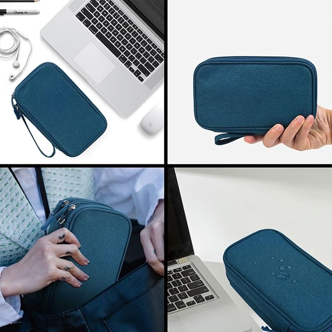 CAAORDKSO Electronics Organizer Pouch, Travel Cable Organizer Bag Waterproof Portable Electronic Accessories Organizer Case for Cable, Cord, Charger, Phone, Power Bank, Earphone (Dark Green, Large)
