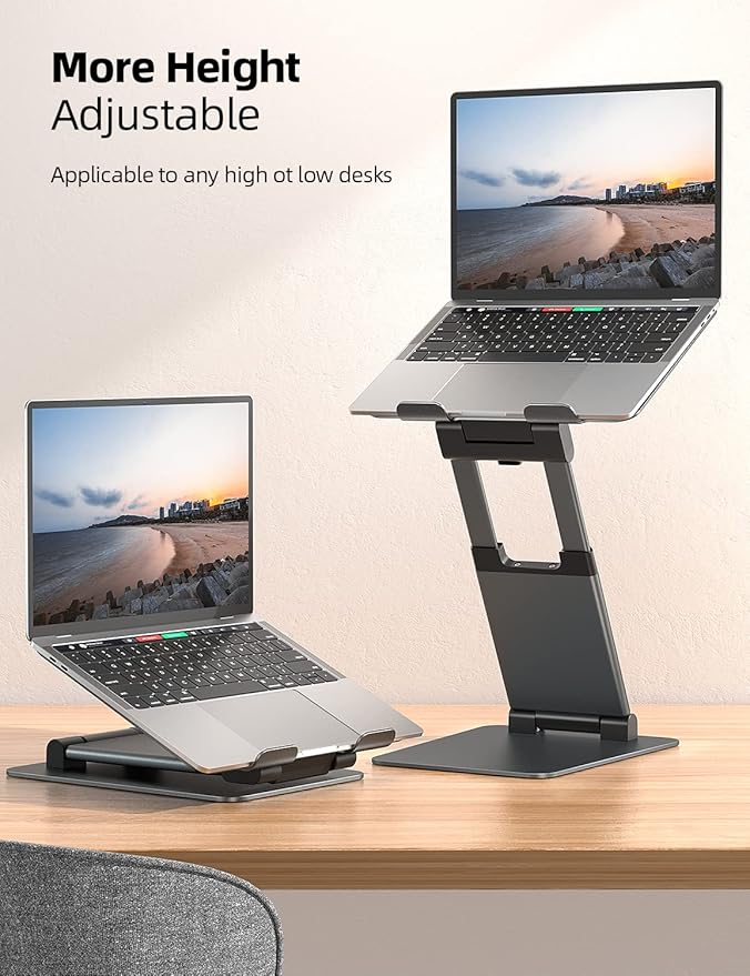 Nulaxy Height Adjustable Laptop Stand for Desk, Dual Foldable Aluminum Computer Riser, Pull Out Design Ergonomic Sit to Notebook Holder Convertor, Compatible with All 10-17" Laptops, Tablets, Gray