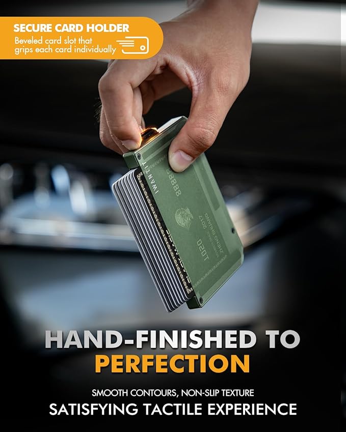 iwantit Pop Up Wallet for Men, Slim Minimalist Credit Card Holder with Money Clip - Man Metal Aluminum Wallet RFID Blocking, Smart Tactical Wallet for Men, Gift for Men (Green)