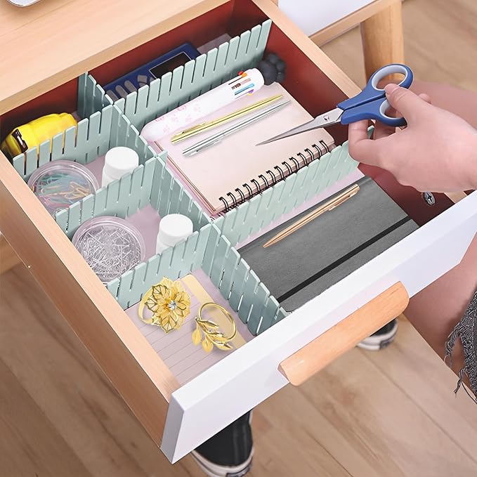 JEPELUS 40 PCS Drawer Dividers, Adjustable Drawer Organizer for Socks Underwear Makeup Cutlery Clothes Dresser, DIY Grid Drawers Separators for Office Kitchen Bedroom Nursery Storage (Blue)