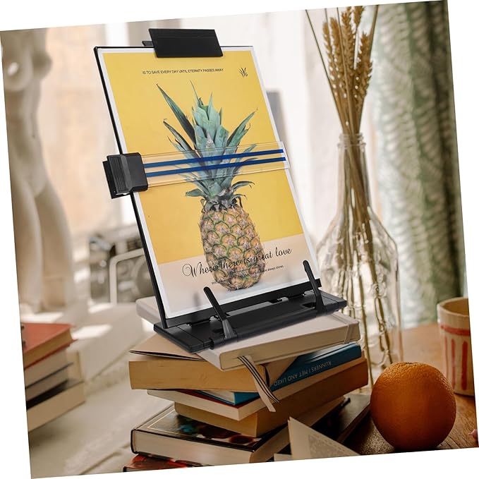 NUOBESTY Adjustable Desktop Book Stand Multi-Angle Reading Rack for Music Scores and Books Black Metal Holder Suitable for Home and Office Use