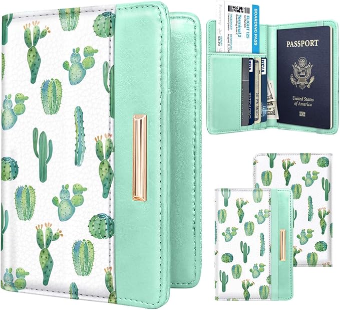 Passport Holder Cover,Traveling Passport Case Cute Passport Wallet for Women,Cactus