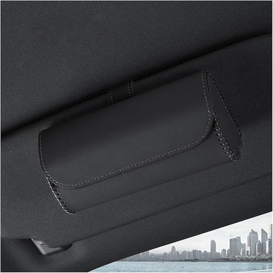 Augeny Sunglasses Holder for Car Sun Visor, Leather Auto Eyeglasses Storage Case with Hidden Magnetic Closure, Protective Glasses Organizer Box, Vehicle Visor Accessories for Woman Man (Black)