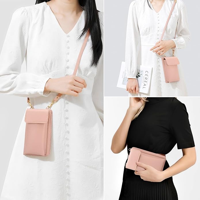 DOB SECHS Leather Passport Wallet Crossbody Phone Bag, RFID Blocking Passport Holder Credit Cards Case for Women