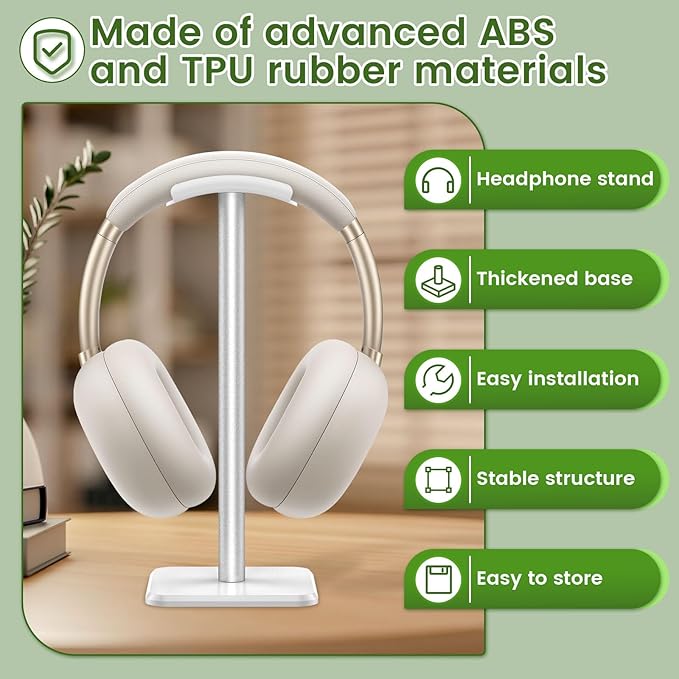 Headphone Stand, Detachable Headphone Holder, Universal Gaming Headset Holder, Space Saving Headset Stand for Desk, Headphone Holder Stand for Most Wired and Wireless Headphones (White)