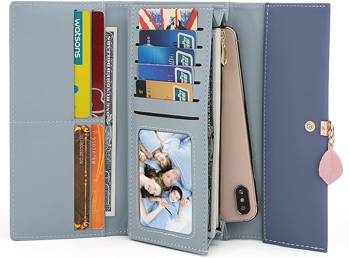 UTO RFID Wallet for Women PU Leather Leaf Pendant Card Holder Phone Checkbook Organizer Zipper Coin Purse | Leaf Pendant, Card Holder, Phone, Checkbook, Organizer, Zipper