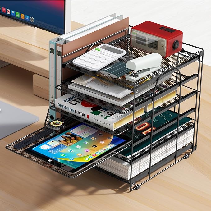 gianotter Monitor Stand with Storage + 6-Tier Paper Organizer (Black)