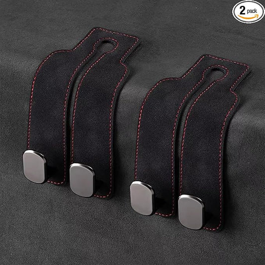 2 Pack Car Hooks for Headrest, Headrest Hooks Car Purse Hook Car Seat Back Storage Hook Premium Leather Car Seat Holder for Headrest Purses and Bags (Black)