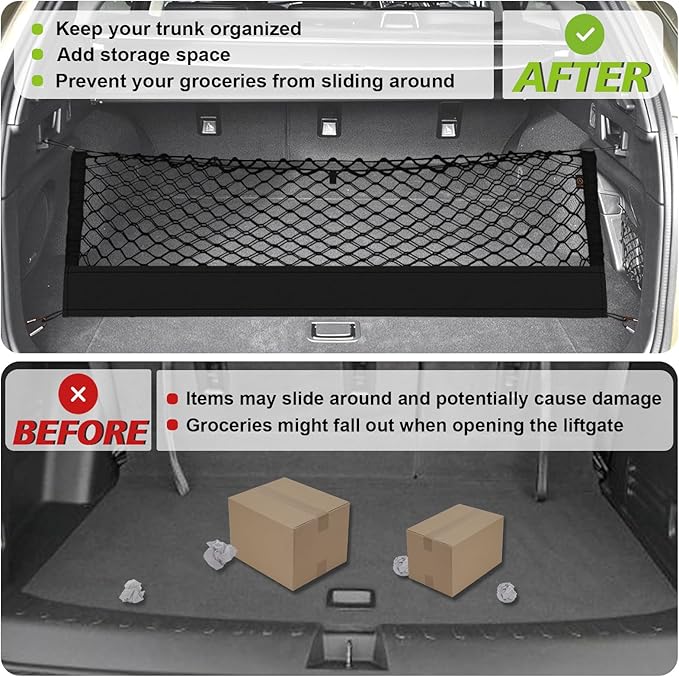 Muslogy Trunk Cargo Net Compatible with 2020-2025 2026 Kia Telluride Accessories, SUV Sedan Cargo Organizer Storage Net with Heavy Duty Carabiners