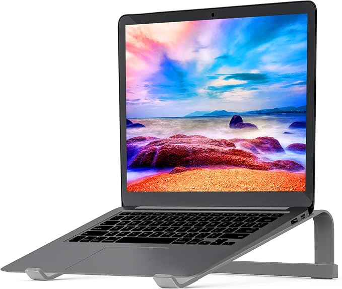 LENRUE Laptop Stand for Desk，Stable MacBook Pro Stand，Ergonomic Aluminum Computer Riser for 12 13 15 16.2 inch ，Computer Cooling Stand for Mac MacBook Pro Air,HP, Dell, More PC Notebook (Space Gray)
