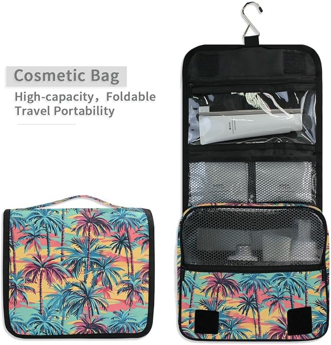 Hanging Travel Toiletry Bag Hawaiian Palm Colorful Style Kit Makeup Case Cosmetics Organizer for Men Women