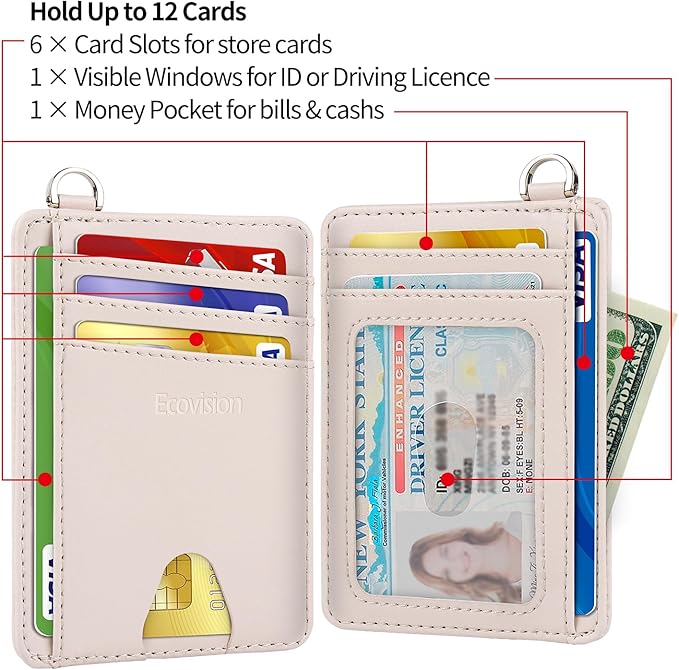 EcoVision Slim Minimalist Front Pocket Wallet, RFID Blocking Credit Card Holder Wallet with Detachable D-Shackle for Men Women