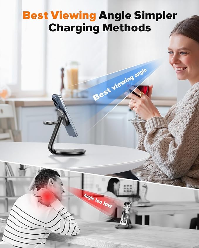 HERRBOLAI 3 in 1 Charging Station Compatible with Magsafe Charger Wireless Charger Stand for iPhone 17 16 15 14 13 12 Wireless Charging Station for AirPods Wireless Charging Stand for iWatch Series