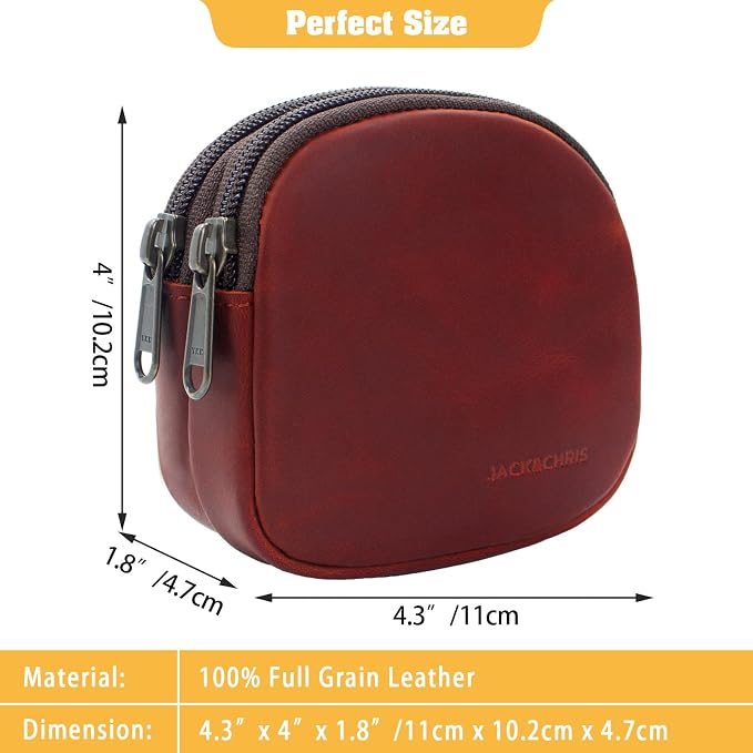 Jack&Chris Coin Purse for Men, Genuine Leather Mini Coin Wallet Zipper Pocket with Back Belt Loop, Coin Bag for Men