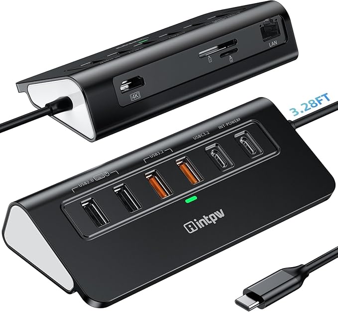 P9R PRO USB C Hub Ethernet, 10Gbps Laptop Docking Station 10-in-1 with USB-C & 2 USB-A 3.2 Data, LAN, 4K@60Hz, 2 USB A 2.0, PD 100W, SD/TF Ports, 3.28FT USB C Docking Station for PC, iPhone 17, Mac