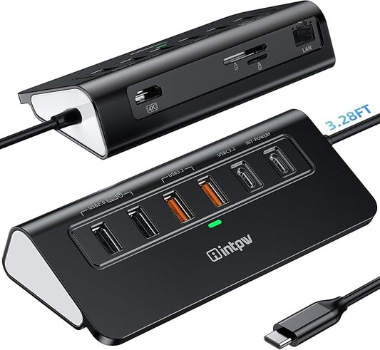 P9R PRO USB C Hub Ethernet, 10Gbps Laptop Docking Station 10-in-1 with USB-C & 2 USB-A 3.2 Data, LAN, 4K@60Hz, 2 USB A 2.0, PD 100W, SD/TF Ports, 3.28FT USB C Docking Station for PC, iPhone 17, Mac