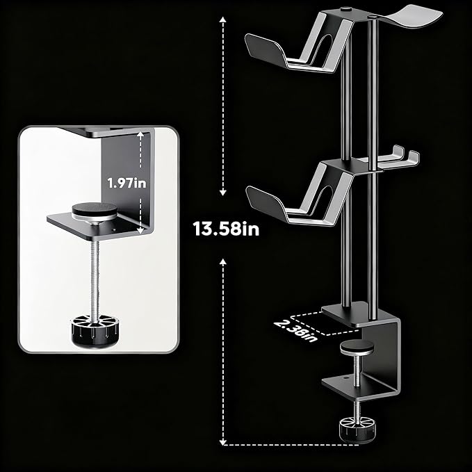Headphone Stand with Controller Holder, Aluminum Under Desk Clamp Headset and Controller Stand - 2 in 1 Headphone Hanger for Desktop PC Gaming Accessories Organizer with PS5 Xbox Series S