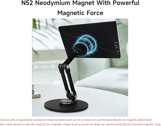 Portable Magnet Monitor Adjustable Stand Magnetic N52 Neodymium, Compatible with 4~18.5inch Monitors, Supports Multi-axis Rotation, Comes with Magnetic Metal Rings, Foldable for Easy Storage