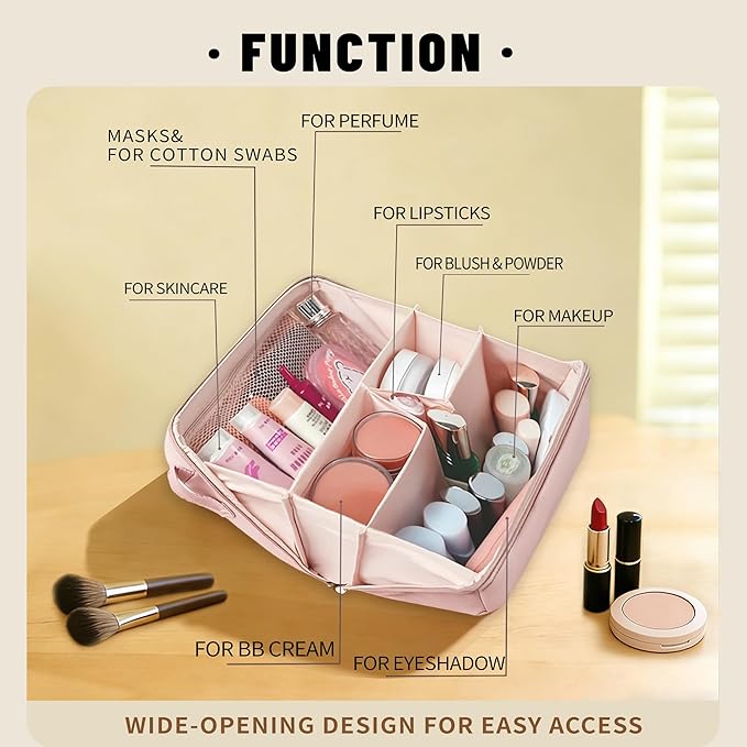 Makeup Bag for Travel Medium Cosmetic Case for Women Large Capacity Portable Zipper Cosmetic Organizer with Compartments