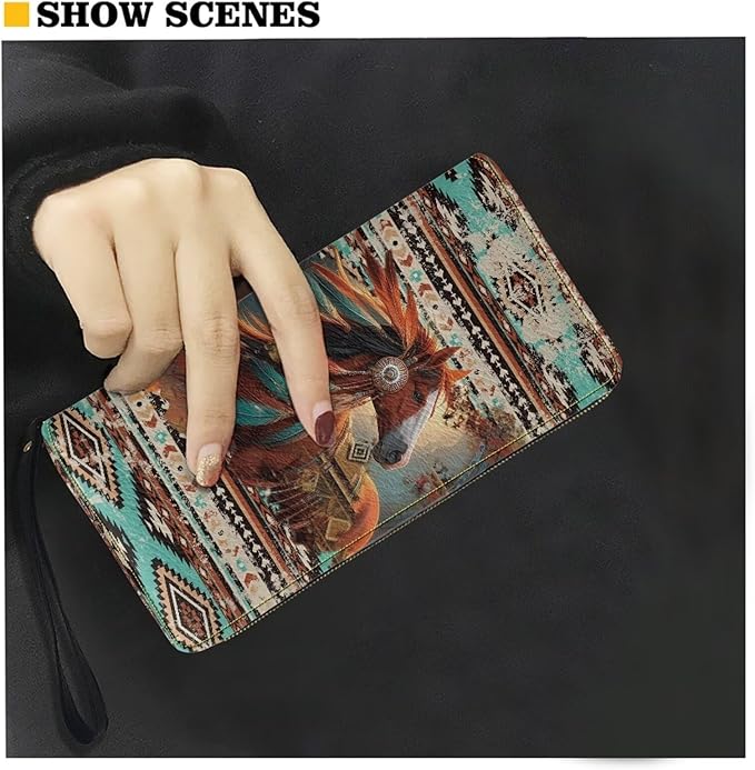 Bulopur Western Horse Wallet for Women PU Leather RFID Blocking Wristlet Wallet for Women & Teen Girls Large Capacity Phone Clutch Long Wallets Zipper Around Gifts for Mom