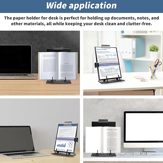 TONOS Paper Stand Document Holder - 2PC Quality Document Holder for Desk, Paper Stand for Desk When Typing, Sturdy Stainless Steel Copy Holder, Adjustable Angle, Paper Holder Stand for Desk Typing