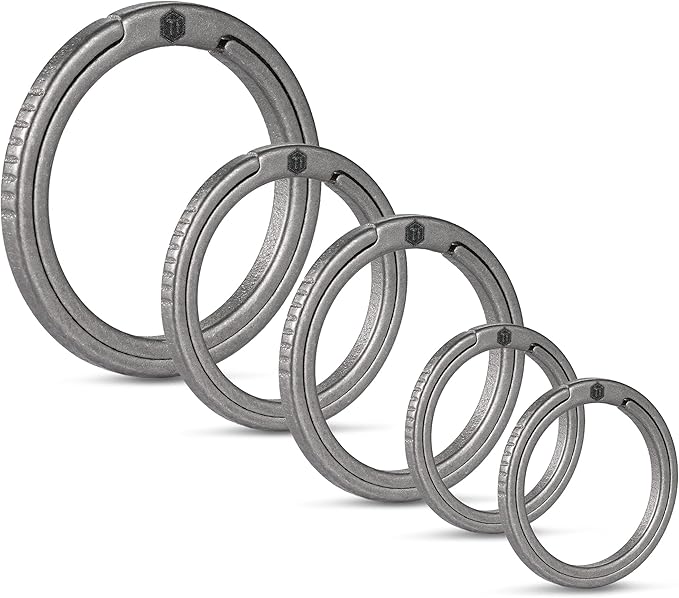 KeyUnity Titanium Flat Key Rings, 33/25/17.5mm Side Pushing Split Ring for Key Carabiner Flashlight Knife Dog ID Collar Tag