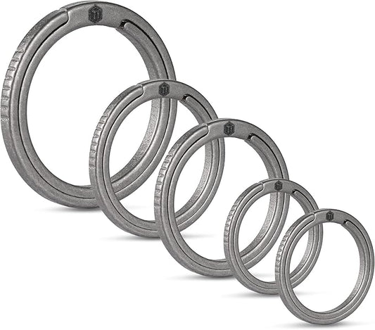 KeyUnity Titanium Flat Key Rings, 33/25/17.5mm Side Pushing Split Ring for Key Carabiner Flashlight Knife Dog ID Collar Tag