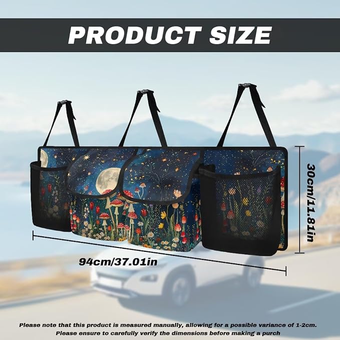 Floral Moon Mushroo Trunk Organizer For Car, Suv, Truck Adjustable Multi Pocket Collapsible Car Trunk Organizer Backseat Cargo Storage Bag With Securing Straps
