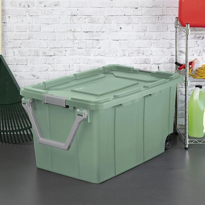 40 Gallon Plastic Storage Box, Wheeled Industrial Tote, Pack of 2