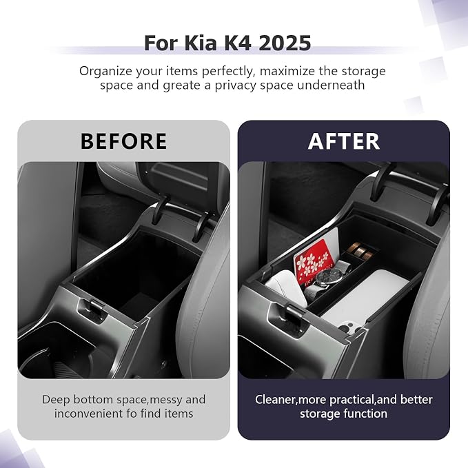 LUWU K4 KIA 2026 Center Console Organizer Compatible with 2025 2026 Kia K4 LX/LXS/EX/GT-Line/GT-Line Turbo Accessories Armrest Console Organizer Armrest Insert Tray 2025 2026 Kia K4 Black-trim