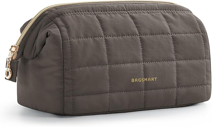 BAGSMART Puffy Padded Travel Makeup Bag, Wide-open Toiletry Bag, Dark Olive | Puffy Padded, Wide-Open Pouch, Makeup Organizer Case, For Women