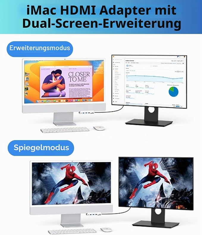 USB C Hub for iMac 24 inch (M1/M3/M4), iMac USB Adapter Multiports with 4K HDMI, Type-C 10Gbps, SD/TF Card Reader