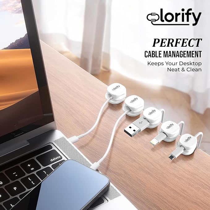 12 Pack Spring Cable Clips, White Adhesive Cord Organizer for Desk, Phone Charging Cords Holder, Car Cable Management, Cable Clips for Computer & Nightstand Charger Clips