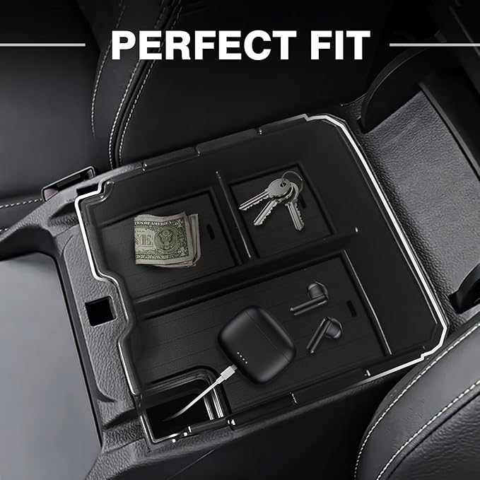 Muslogy Center Console Organizer Two-Layer & Hidden Box Magnet Opening Design Compatible with Ford Ranger 2024 2025 2026 & Raptor Accessories Secret Organizer Insert Tray Divider Storage Box