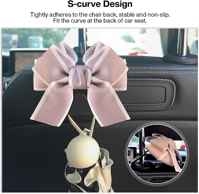 2 Pack Car Seat Headrest Hook, Auto Seat Hook Hangers Storage Organizer Interior Accessories for Handbag Clothes Coats Grocery Bags (Pinkish-white)