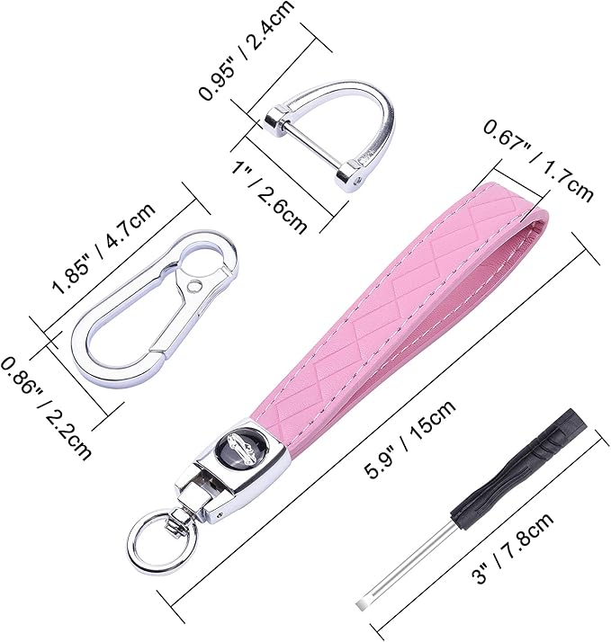 Wisdompro Microfiber Leather Car Keychain, Universal Key Fob Keychain Leather Key Chain Holder with 3 Keyrings and 1 Screwdriver for Men and Women - Pink