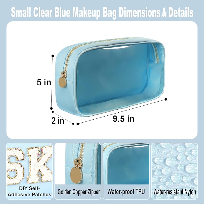 Travel Essentials Makeup Bag for Women Water-resistant Toiletry Organizer Nylon Cosmetic Pouch Preppy Stuff Clear (M,LightBlueClear)