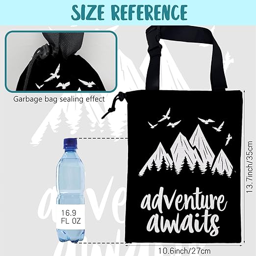 Adventure Awaits Car Garbage Bag Mountain and Bird Hanging Canvas Car Trash Bag Drawstring Car Back Seat Organizer for Car Back Front Seat Console with Adjustable Buckle