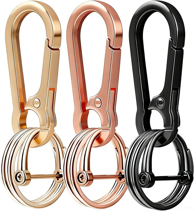 Metal Keychain Clip with Key Rings and D Ring, Heavy Duty Carabiner Key Chain Hook Holder for Car Home Keys