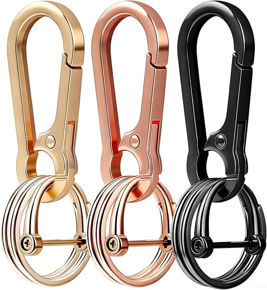 Metal Keychain Clip with Key Rings and D Ring, Heavy Duty Carabiner Key Chain Hook Holder for Car Home Keys