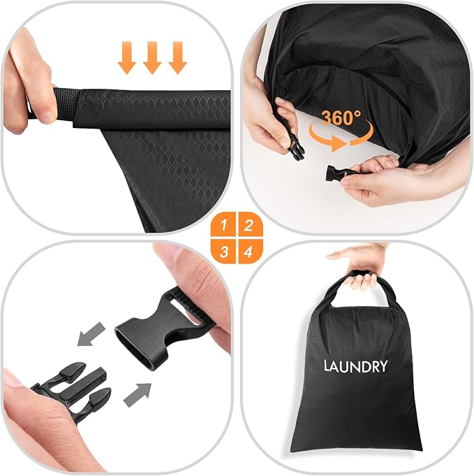 2 Pack Waterproof Travel Laundry Bag Set, Roll-Top Wet Dry Bag for Odor Control & Separating Dirty Clothes, Packable Space Saver Organizer for Gym, Swimming & Cruise Suitcases