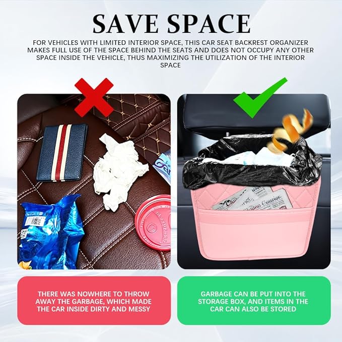 Car Seat Back Organizer, Car Organizers and Storage, Leather Multipurpose Vehicle Backseat Storage Pocket, Auto Interior Accessories Waterproof Hanging Bag for SUV Sedan Truck (Pink)