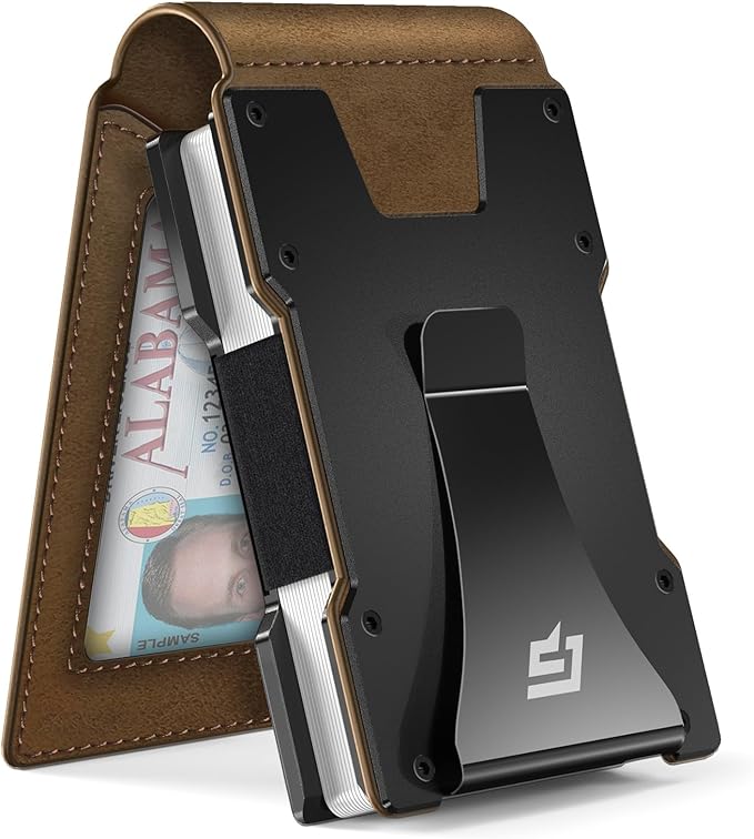 Men Wallet - Money Clip Wallet Slim For Gift Men in Front Pocket 15 Cards - Metal Credit Card Case in Magnetic Flip