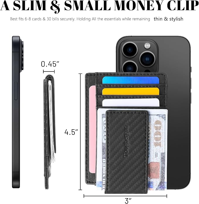 Toughergun Slim Wallet for Men RFID Blocking Money Clip, Minimalist Front Pocket Credit Card Holder, Magnetic Thin Mens Wallets with ID Window