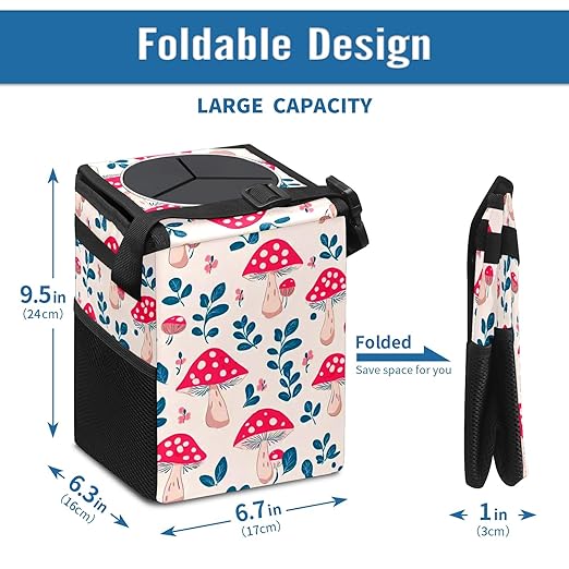 Car Trash Can – Multi-Purpose, Lightweight and Portable with Durable Water-Resistant Coating, No Installation Required, Practical and Ample Capacity, Variety of Colors.Mushroom