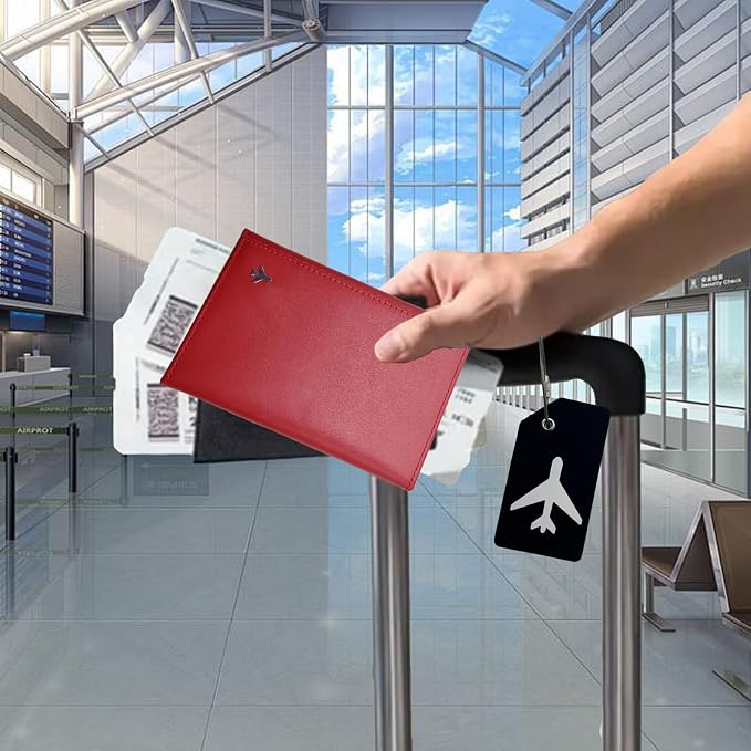 Pilot Wallet Passport Holder RFID Blocking Nappa Leather Travel Wallet, Stylish Travel Companion for Aviation Professionals (Red)