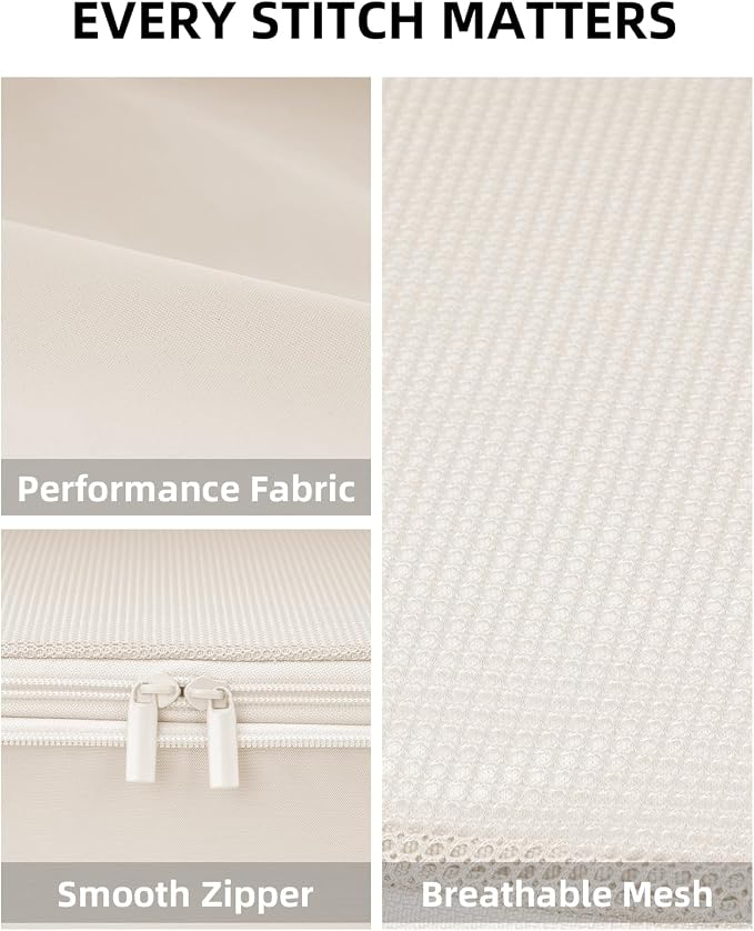 Compression Packing Cubes for Travel, 6-Piece Set (Large/Medium/Small), Double-Zip Luggage Organizers for Suitcase & Carry-On, Clothes Storage Bags (Cream White, 6 Pack)